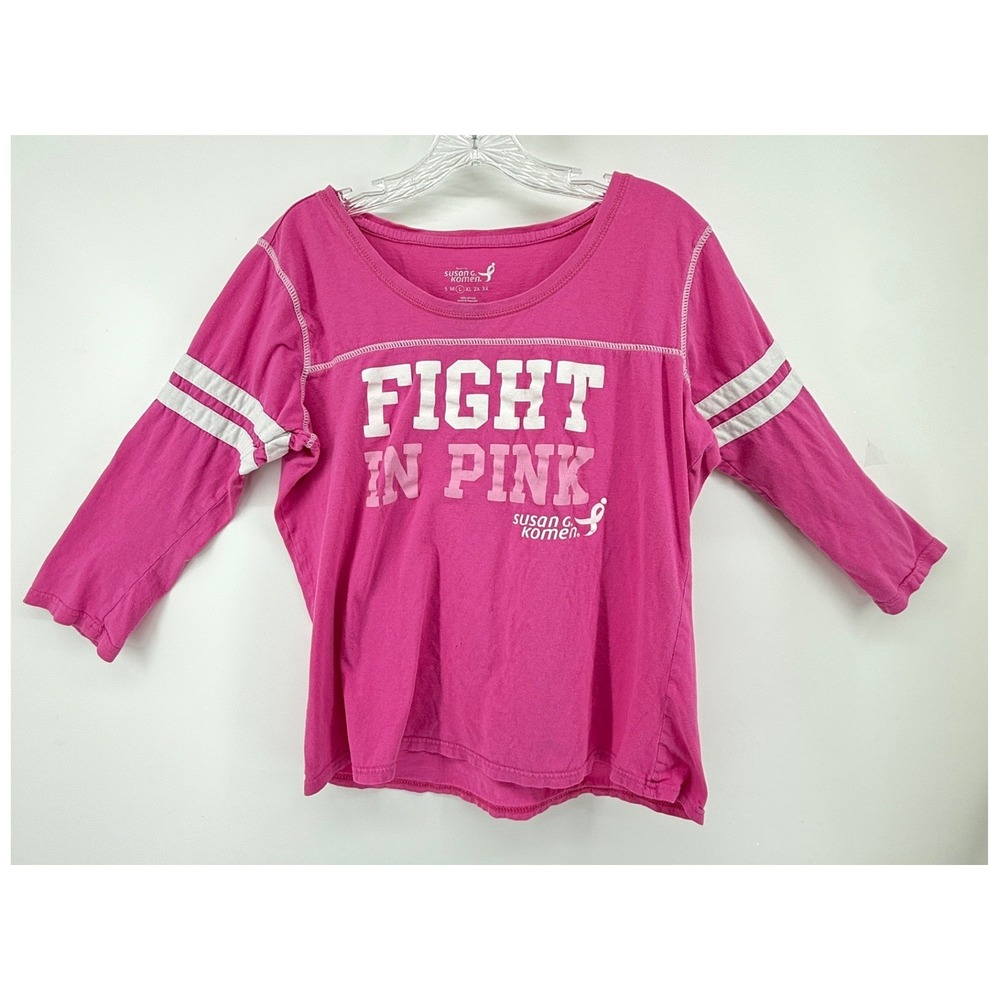 Susan G Komen Fight In Pink Breast Cancer Awareness Tee 3/4 Sleeve Large